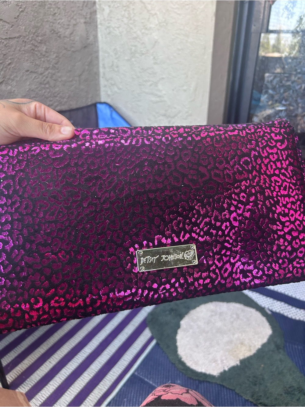 Betsey Johnson Metallic Hot Pink Leopard Clutch